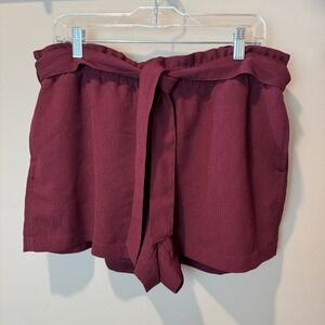 LOFT Outlet‎ Burgundy Paperbag Waist Tie Shorts Women's Size L Paper Bag Waist